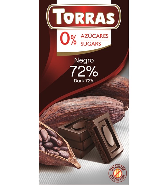 Czekolada gorzka 72% kakao bez dodatku cukru 75 g - Torras