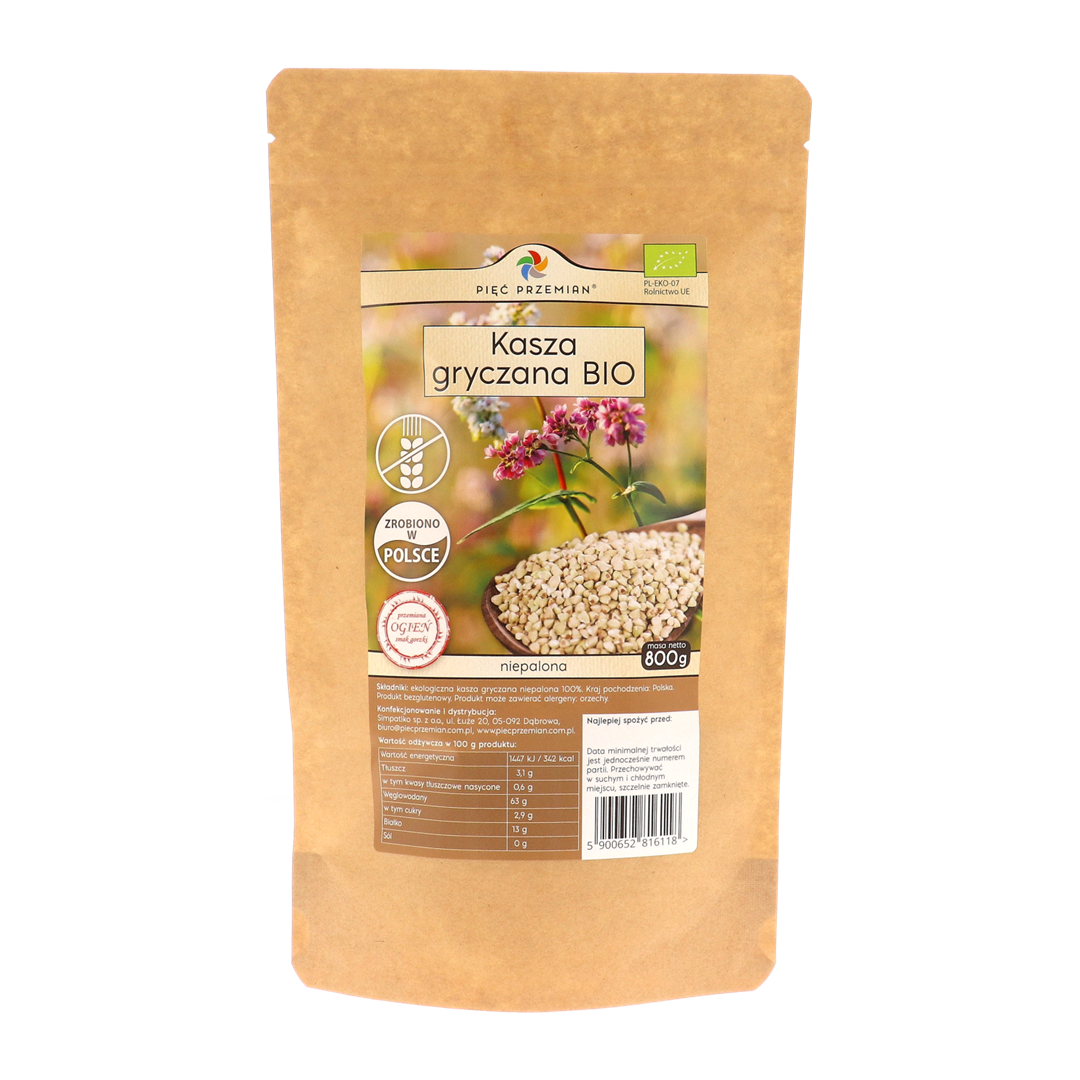 Kasza gryczana biała BIO bezglutenowa 800 g - Pięć Przemian