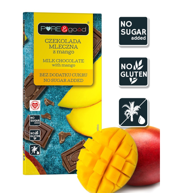 Czekolada mleczna z mango bez dodatku cukru 75 g - Pure&Good