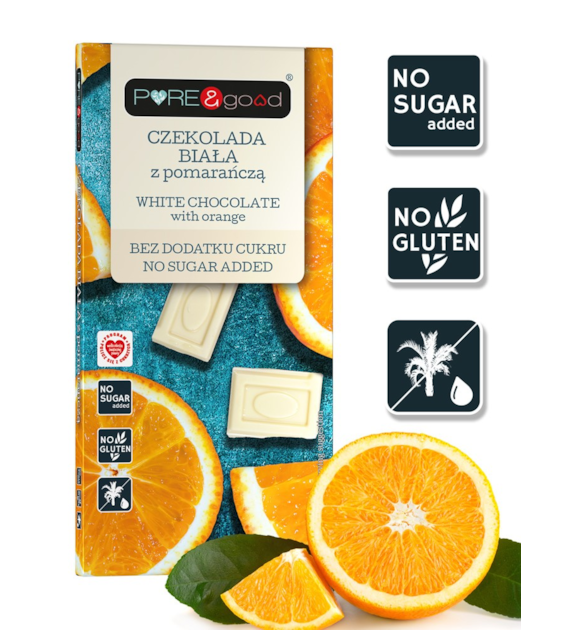 Czekolada biała z pomarańczą bez dodatku cukru 75 g - Pure&Good