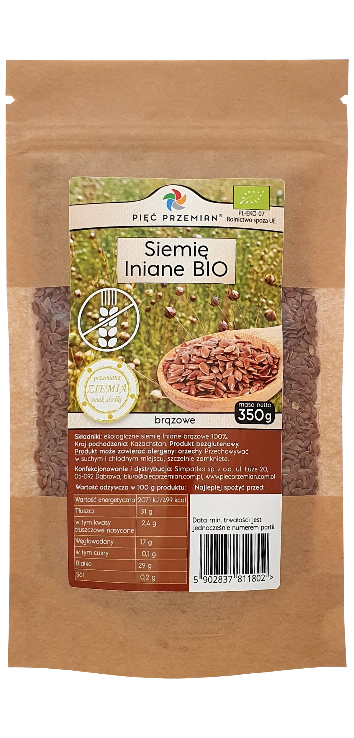 Siemię lniane brązowe BIO 350 g - Pięć Przemian