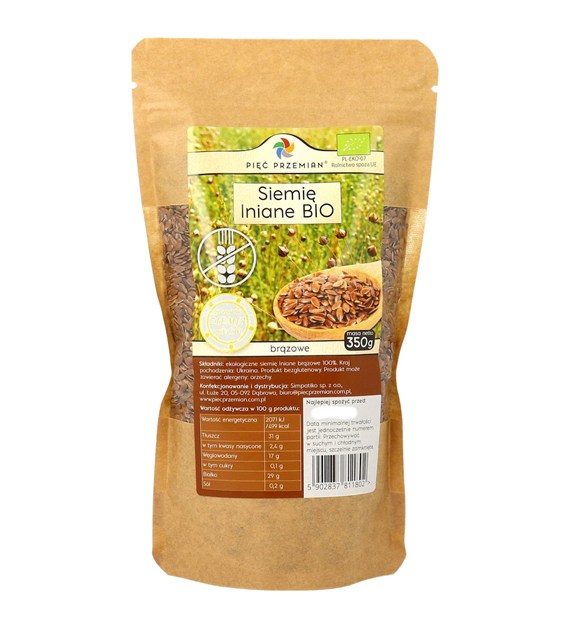 Siemię lniane brązowe BIO 350 g - Pięć Przemian