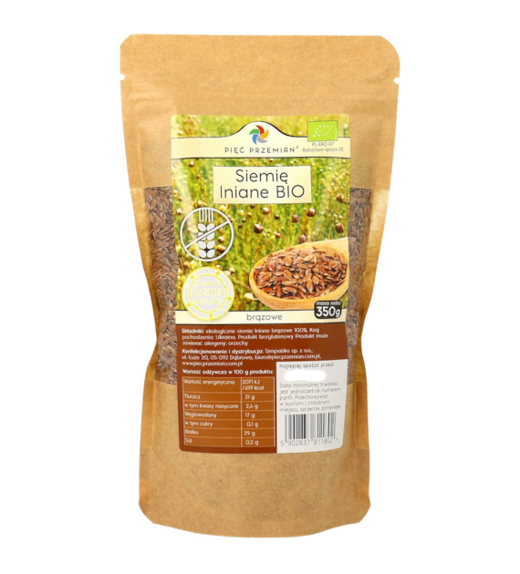 Siemię lniane brązowe BIO 350 g - Pięć Przemian