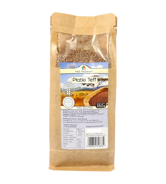 Płatki teff  brązowe bezglutenowe 350 g - Pięć Przemian