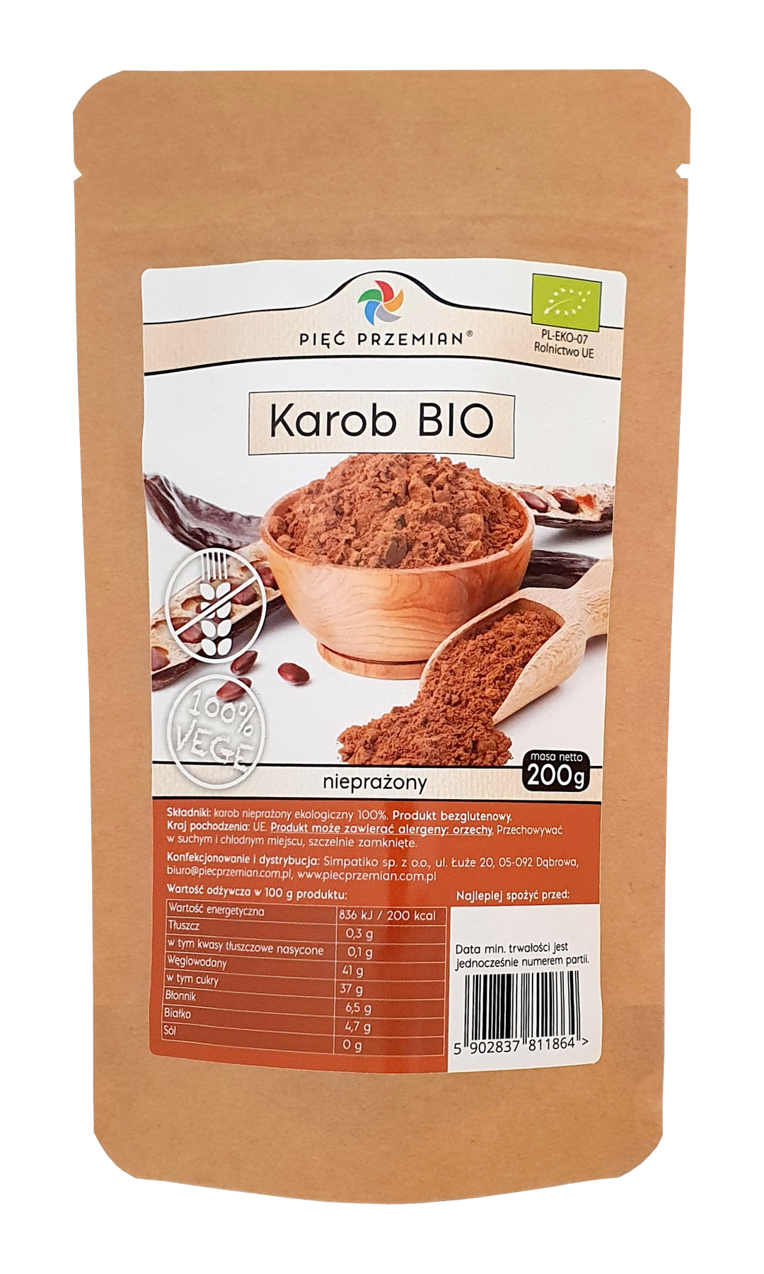 Karob nieprażony BIO 200 g - Pięć Przemian