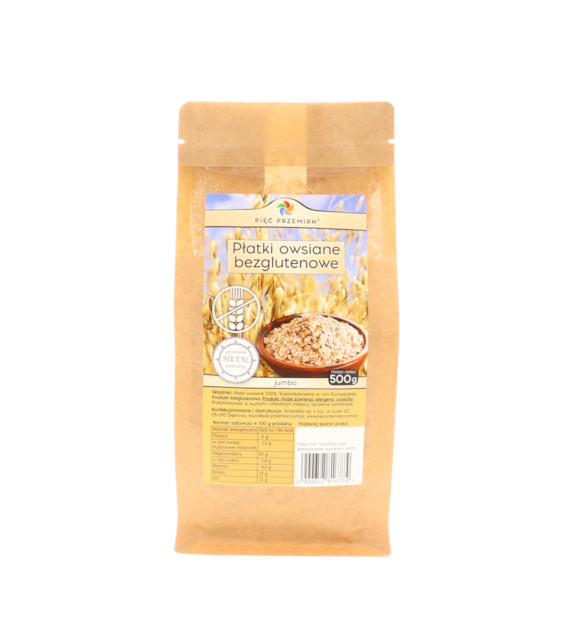 Płatki owsiane bezglutenowe jumbo 500 g - Pięć Przemian