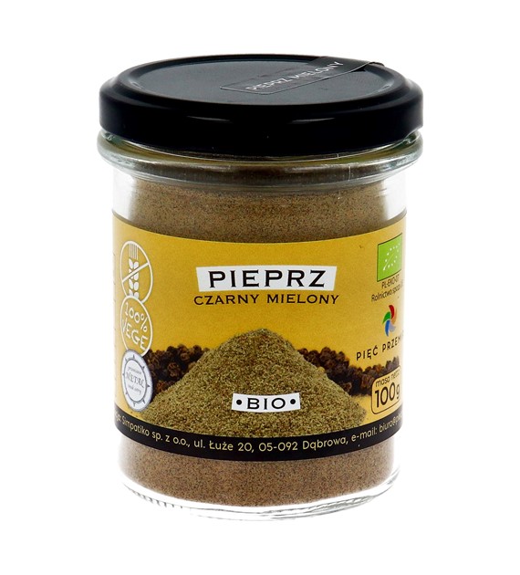 Pieprz czarny mielony bezglutenowy BIO 100 g - Pięć Przemian