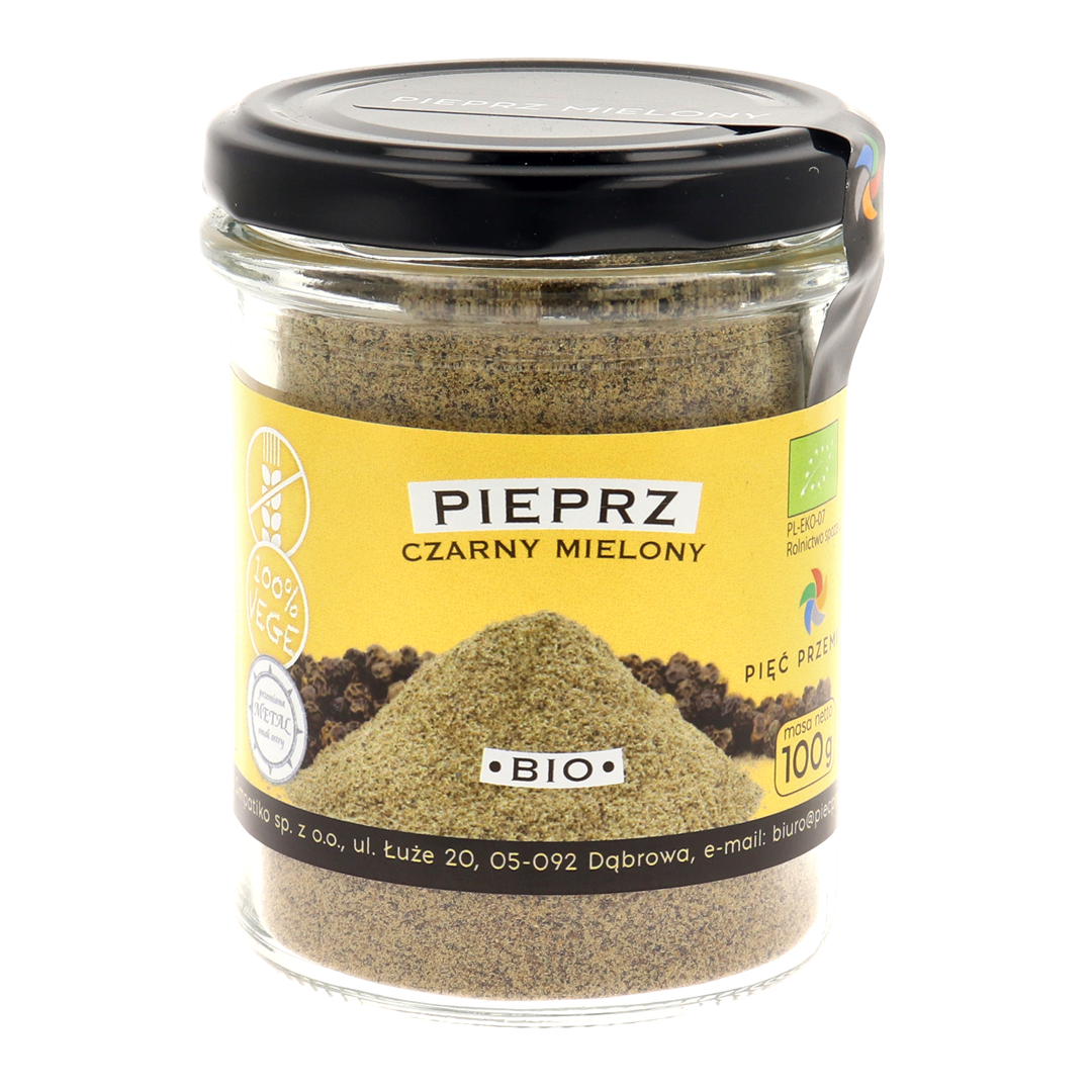 Pieprz czarny mielony bezglutenowy BIO 100 g - Pięć Przemian