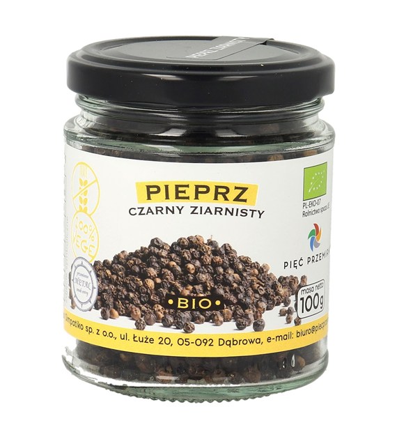 Pieprz czarny ziarnisty bezglutenowy BIO 100 g - Pięć Przemian