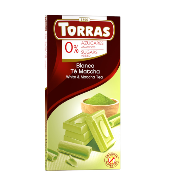 Czekolada biała z herbatą matcha bez dodatku cukru 75 g - Torras