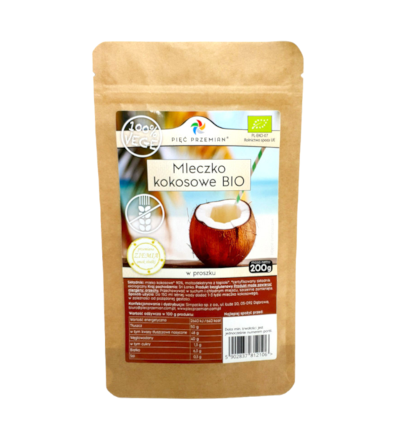 Napój kokosowy BIO w proszku bezglutenowy 200 g - Pięć Przemian