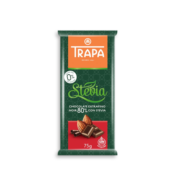Czekolada gorzka 80% kakao ze stewią 75 g - Trapa