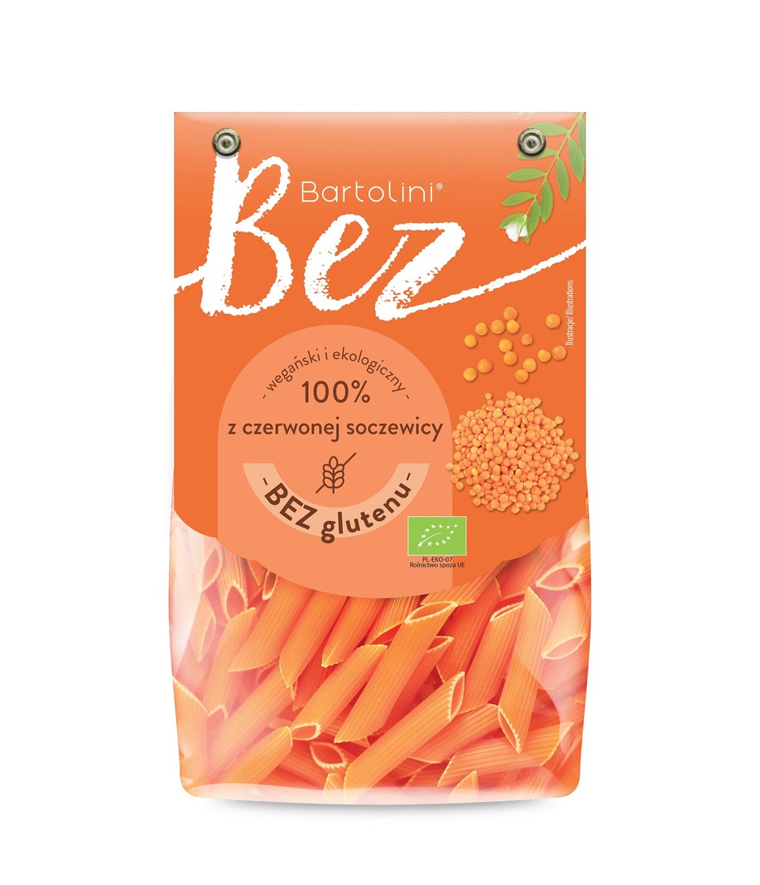 Makaron bezglutenowy z czerwonej soczewicy penne BIO 250 g - Bartolini