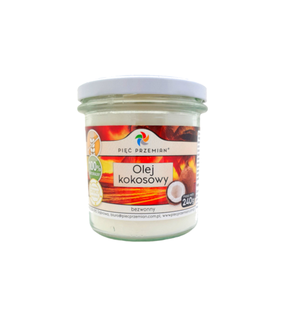 Olej kokosowy bezwonny 240 g - Pięć Przemian