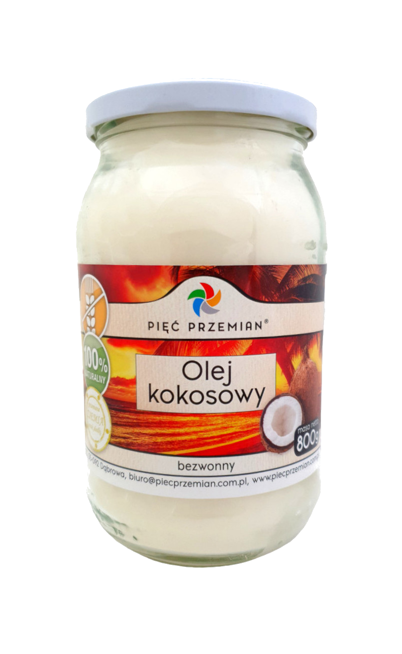 Olej kokosowy bezwonny 800 g - Pięć Przemian