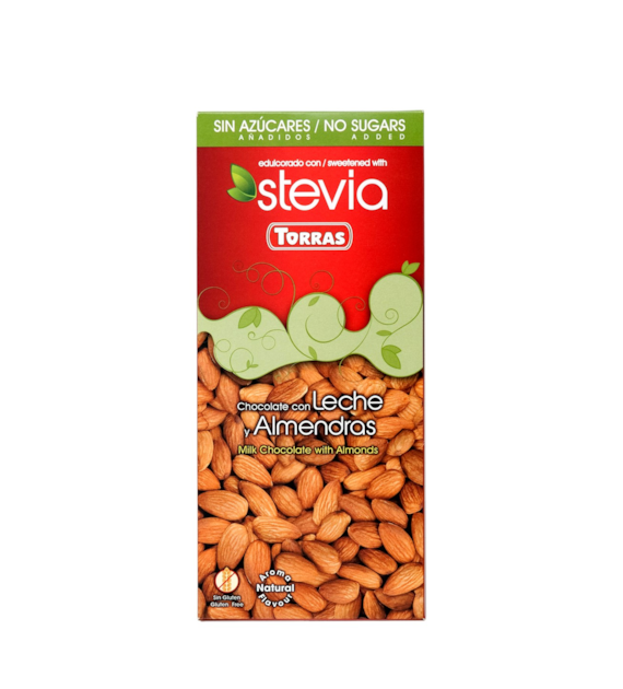 Czekolada mleczna z migdałami ze stewią 125 g -  Torras