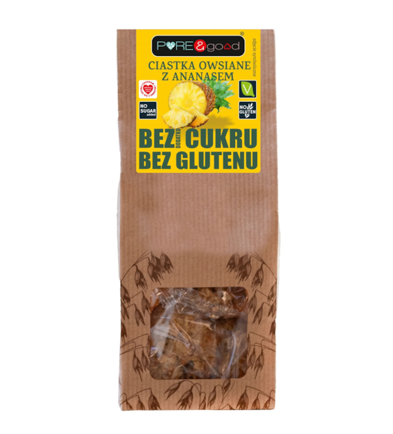 Ciastka owsiane z ananasem bez glutenu, bez dodatku cukru 150 g Pure&Good - Mercatare