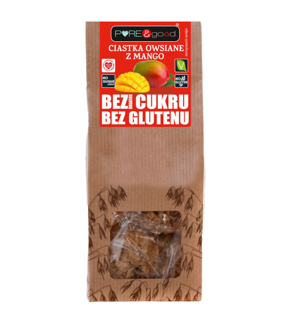 Ciastka owsiane z mango bez glutenu, bez dodatku cukru 150 g Pure&Good - Mercatare