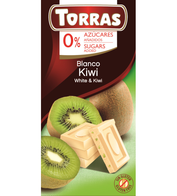 Czekolada biała z kiwi bez dodatku cukru 75 g - Torras