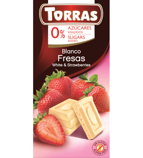 Czekolada biała z truskawkami bez dodatku cukru 75 g - Torras