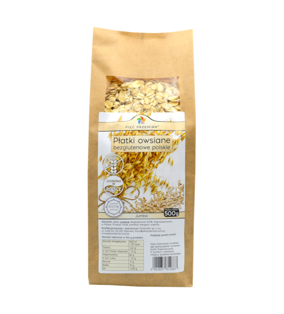 Płatki owsiane bezglutenowe jumbo POLSKIE 500 g - Pięć Przemian