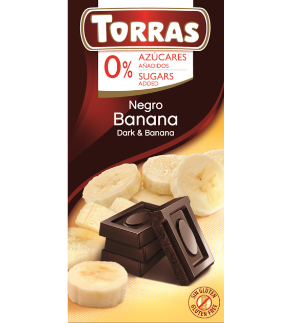 Czekolada gorzka z bananami bez dodatku cukru 75 g -  Torras