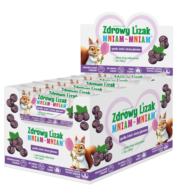 Zdrowy lizak Mniam-Mniam na gardło, krtań i struny głosowe o smaku czarnej porzeczki (ŁEZKA) - Starpharma
