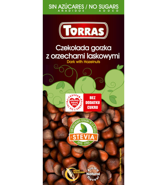 Czekolada gorzka z orzechami laskowymi ze stewią 125 g - Torras