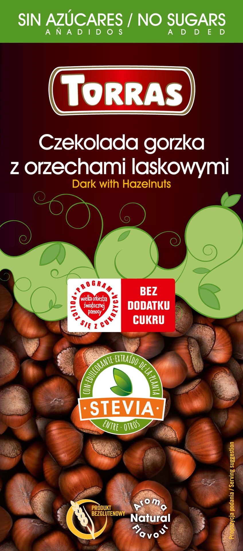 Czekolada gorzka z orzechami laskowymi ze stewią 125 g - Torras