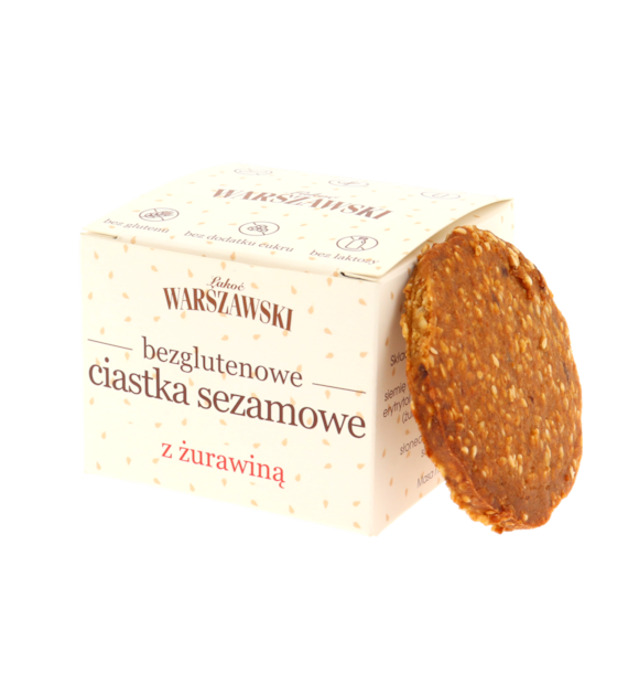 Ciastka sezamowe z żurawiną bezglutenowe 150 g - Łakoć Warszawski - Baton Warszawski
