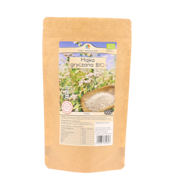 Mąka gryczana BIAŁA BIO bezglutenowa 500 g - Pięć Przemian