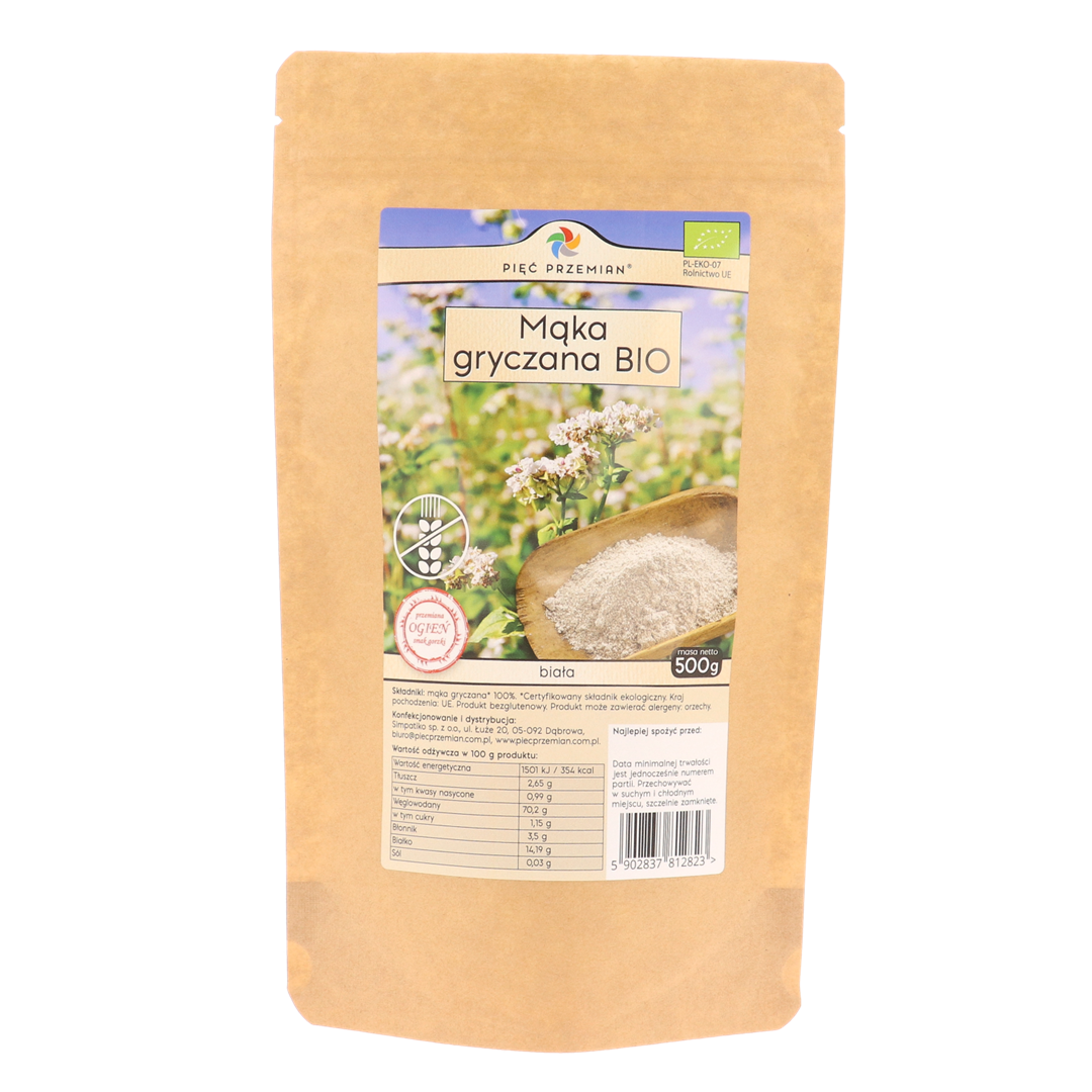 Mąka gryczana BIAŁA BIO bezglutenowa 500 g - Pięć Przemian