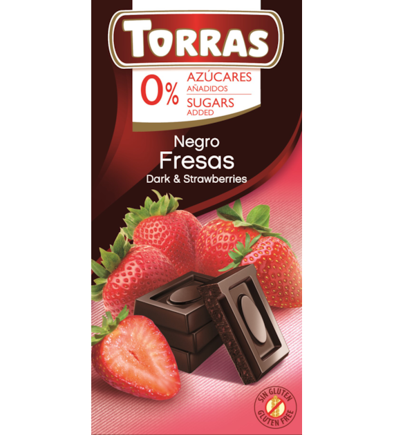 Czekolada gorzka z truskawkami bez dodatku cukru 75 g - Torras