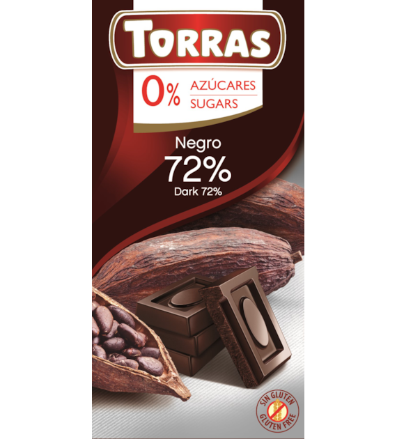 Czekolada gorzka 72% kakao bez dodatku cukru 75 g - Torras