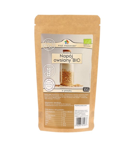 Napój owsiany BIO w proszku 300 g - Pięć Przemian