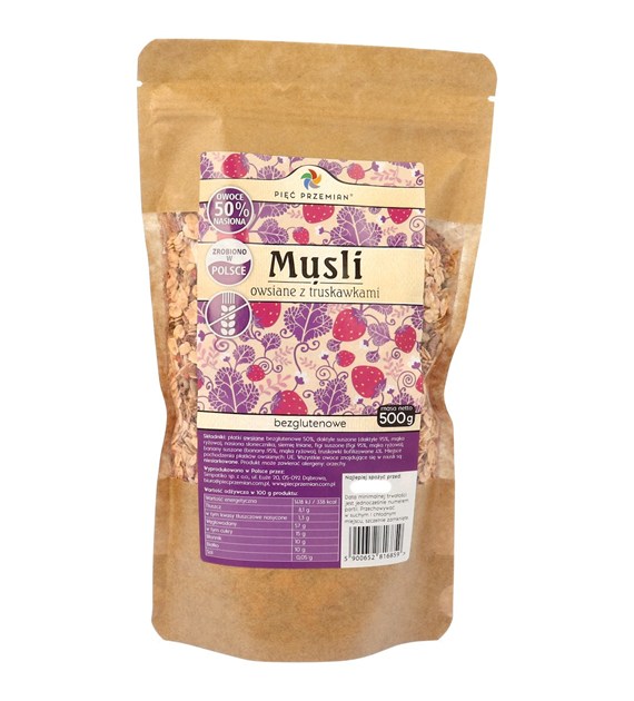Musli owsiane z truskawkami bezglutenowe 500 g - Pięć Przemian