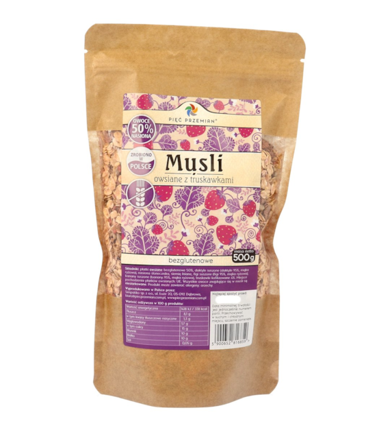 Musli owsiane z truskawkami bezglutenowe 500 g - Pięć Przemian