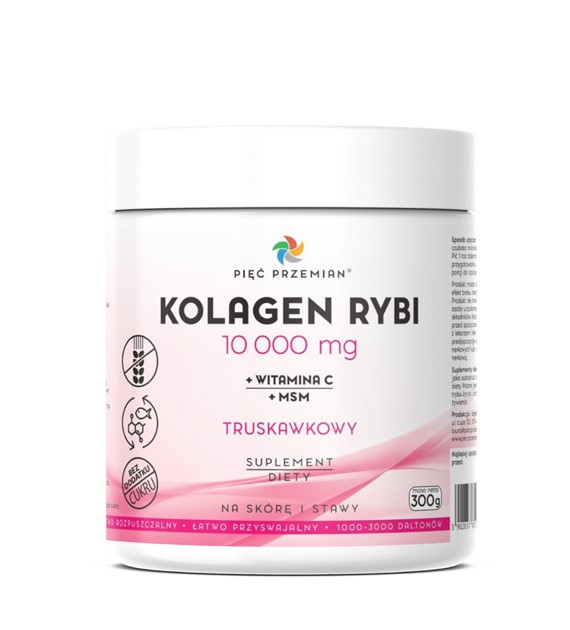 Kolagen rybi truskawkowy 300 g - Pięć Przemian