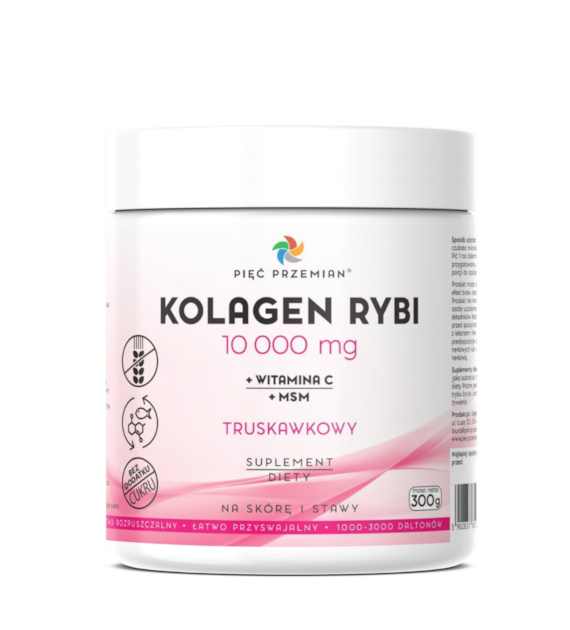 Kolagen rybi truskawkowy 300 g - Pięć Przemian