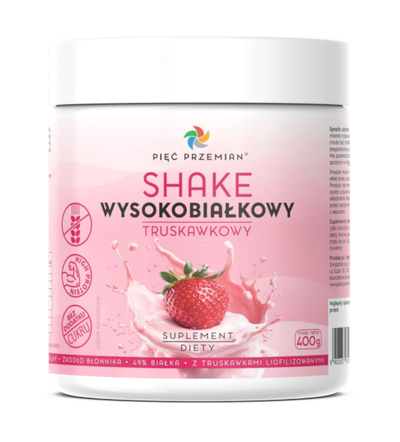 Shake wysokobiałkowy truskawkowy 400 g - Pięć Przemian