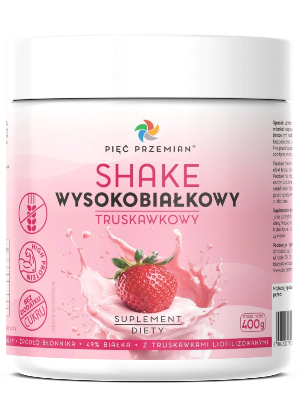Shake wysokobiałkowy truskawkowy 400 g - Pięć Przemian