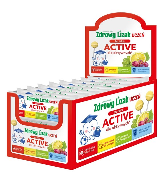 Zdrowy Lizak Uczeń Active Lizak bez cukru o smaku winogronowo-cytrynowym (Żelazo, magnez, wit. C) KSZTAŁT KULKI - Starpharma