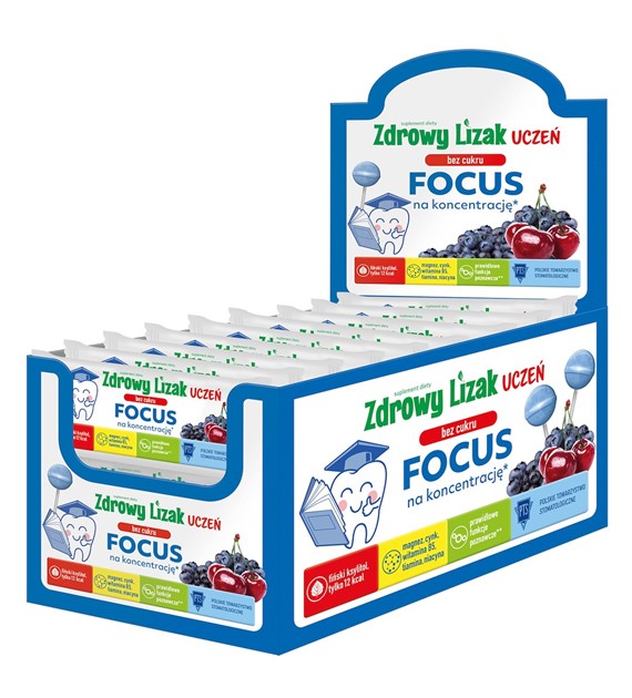 Zdrowy Lizak Focus Lizak bez cukru o smaku wiśniowo jagodowym (Magnez, cynk, tiamina, niacyna) KSZTAŁT KULKI - Starpharma