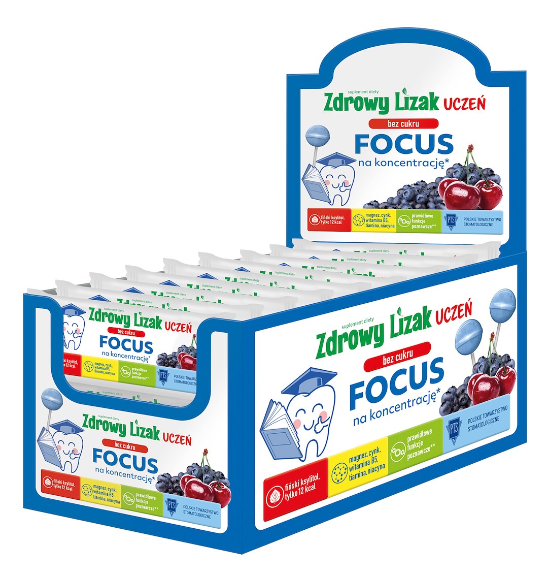 Zdrowy Lizak Focus Lizak bez cukru o smaku wiśniowo jagodowym (Magnez, cynk, tiamina, niacyna) KSZTAŁT KULKI - Starpharma