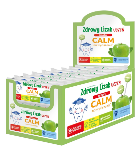 Zdrowy Lizak Calm Lizak bez cukru o smaku jabłkowo-miętowym (Ekstrakt z rumianku, ryboflawina, tiamina) KSZTAŁT KULKI - Starpharma