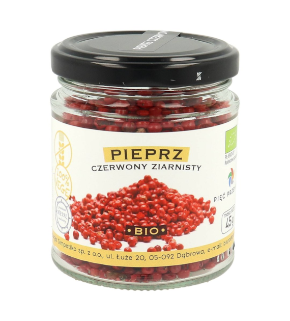 Pieprz czerwony ziarnisty bezglutenowy BIO 45 g - Pięć Przemian