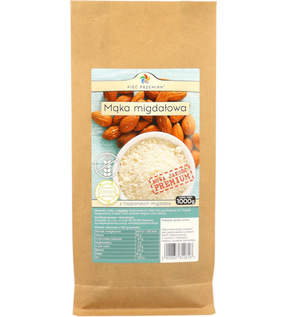 Mąka migdałowa PREMIUM bezglutenowa 1000 g - Pięć Przemian