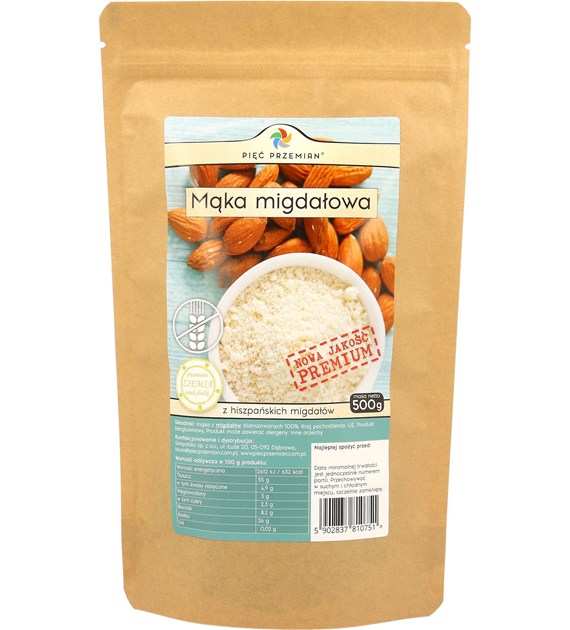Mąka migdałowa PREMIUM bezglutenowa 500 g - Pięć Przemian