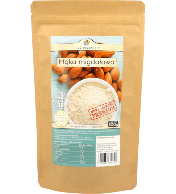 Mąka migdałowa PREMIUM bezglutenowa 500 g - Pięć Przemian