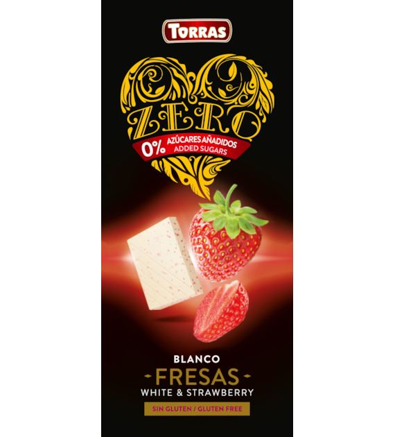 Czekolada biała z truskawkami bez dodatku cukru ZERO 125 g - Torras